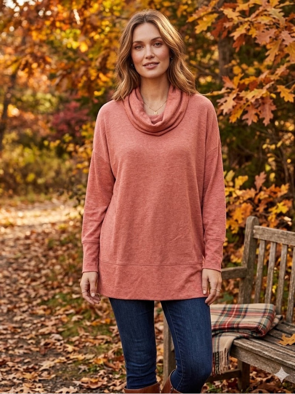 Garnet Hill Relaxed Cowl Neck Knit Tunic in Coral Orange, Size Medium, Soft